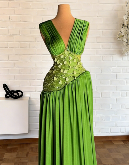 Dreamy Sheath V Neck Sweet 16th Dresses Sequins Green Prom Dress AP6336