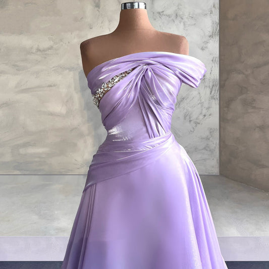 Glam A-Line One Shoulder Sweet 16th Gowns Crystals Satin Prom Dress AP6341