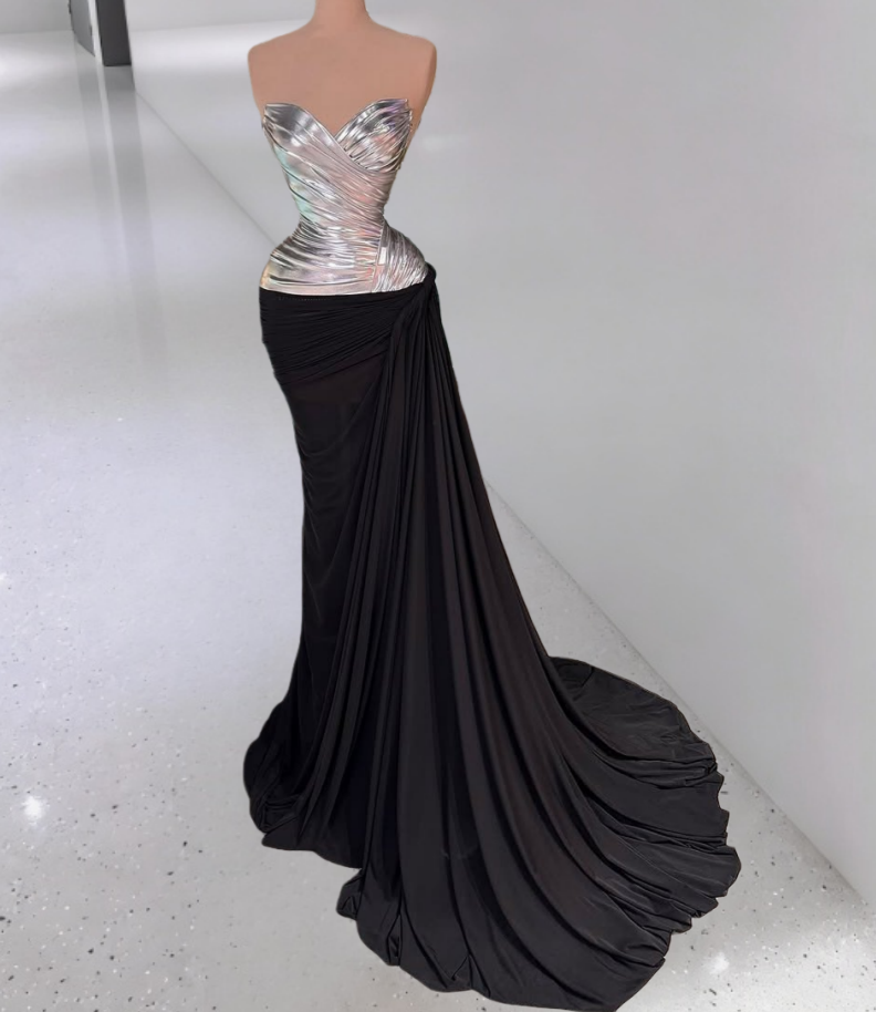 Simple Strapless Mermaid Sweet 16th Dresses Pleated Prom Dress AP6347