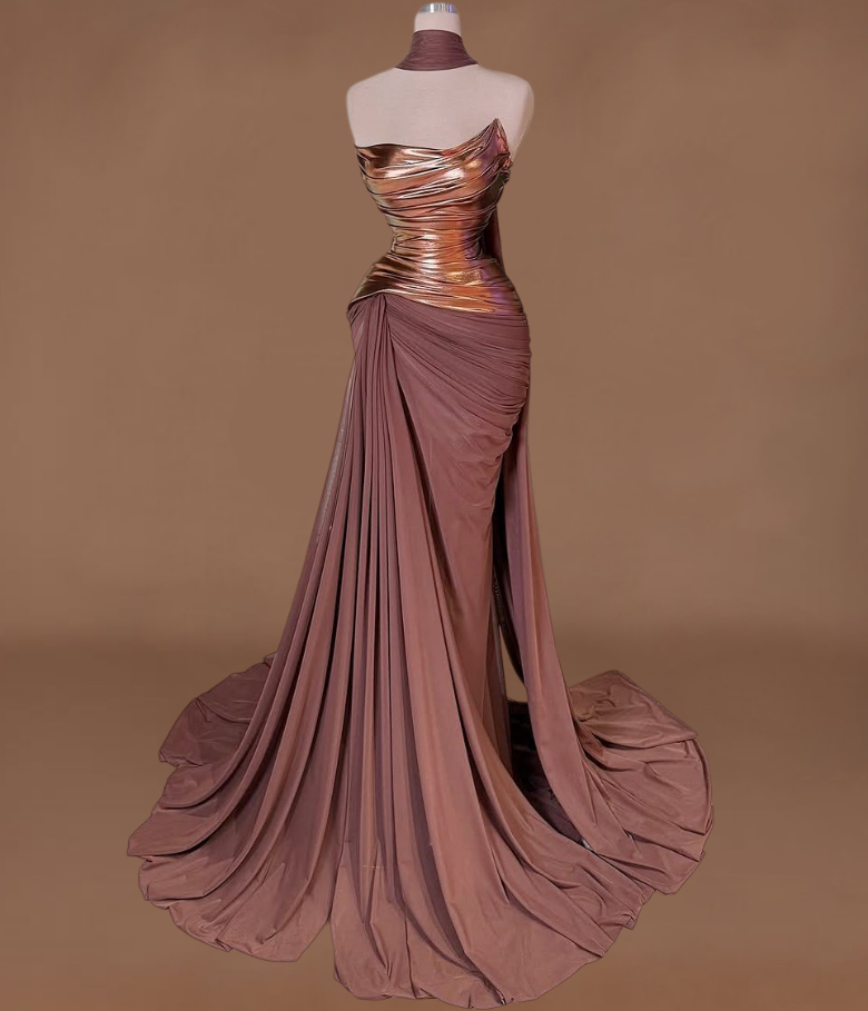 Fashionable Sheath Pleated Sweet 16th Dresses Strapless Prom Dress AP6348