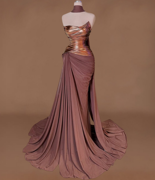 Fashionable Sheath Pleated Sweet 16th Dresses Strapless Prom Dress AP6348
