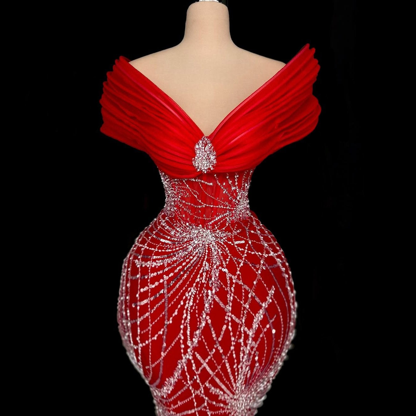 Bling Off-Shoulder Mermaid Evening Dresses Sequins Beads Prom Dress AP6354
