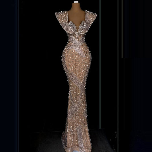 Stylish Sweetheart Neck Mermaid Evening Dresses Beads Sequins Prom Dress AP6355