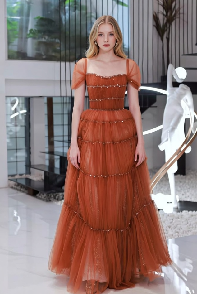 Attractive Off-Shoulder A-Line Tulle Sweet 16th Dresses Sequins Beads Prom Dress AP6359