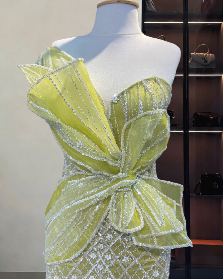 Modern Strapless High Slit Sweet 16th Mermaid Dresses Sequins Green Prom Dress AP6364