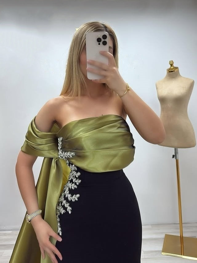 Gen Z Style Off-Shoulder Sheath Evening Dresses Beading Prom Dress AP6371
