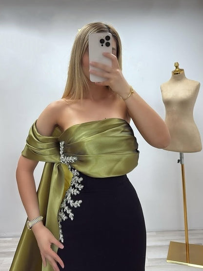 Gen Z Style Off-Shoulder Sheath Evening Dresses Beading Prom Dress AP6371