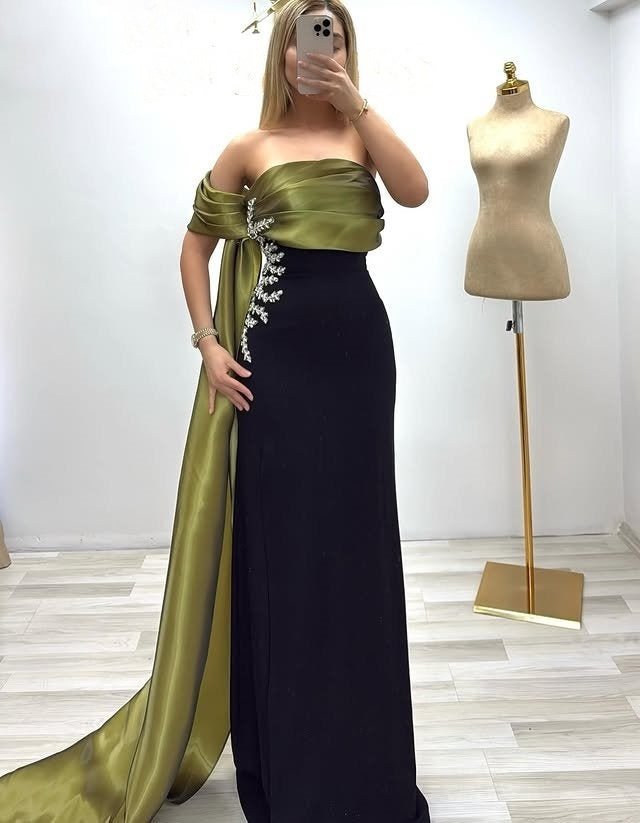 Gen Z Style Off-Shoulder Sheath Evening Dresses Beading Prom Dress AP6371