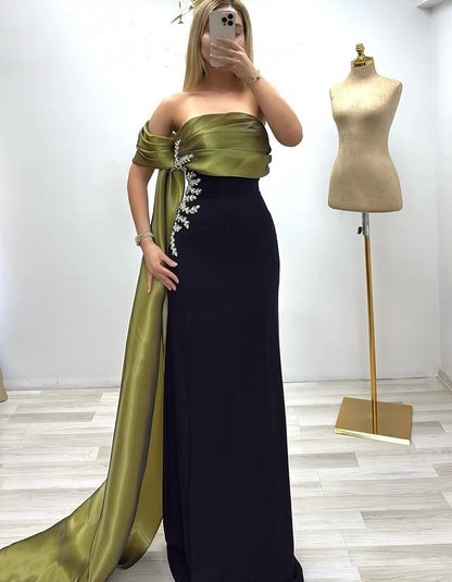 Gen Z Style Off-Shoulder Sheath Evening Dresses Beading Prom Dress AP6371