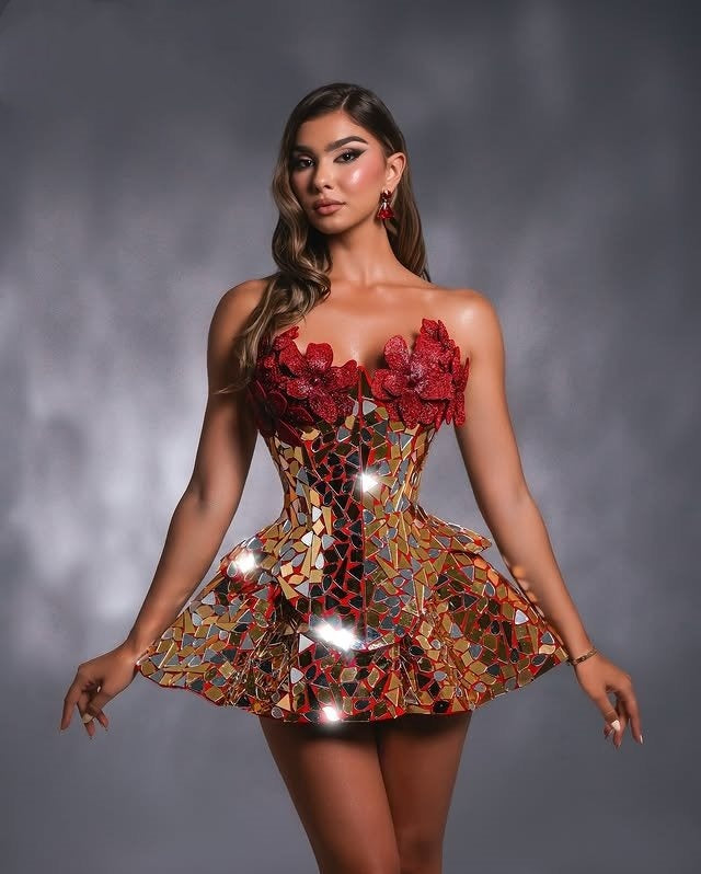 Hottie A-Line Strapless Birthday Dresses Handmade Flowers Sequins Homecoming Dress AP6372