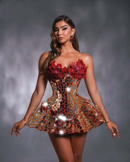 Hottie A-Line Strapless Birthday Dresses Handmade Flowers Sequins Homecoming Dress AP6372