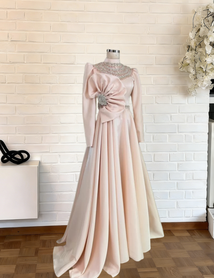 Fairy A-Line Long Sleeve Sweet 16th Dresses High Collar Beading Prom Dress AP6377