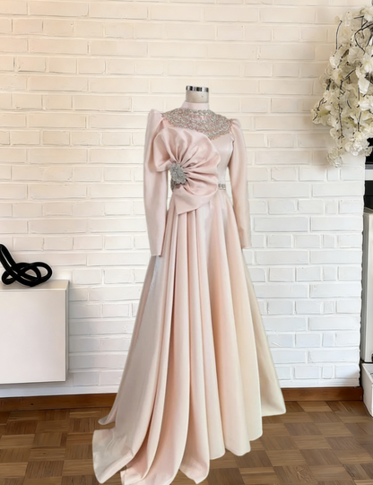 Fairy A-Line Long Sleeve Sweet 16th Dresses High Collar Beading Prom Dress AP6377