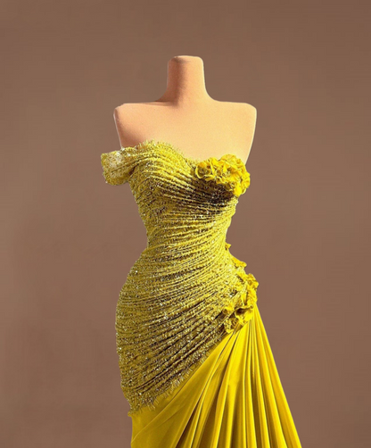 Exquisite Off-Shoulder Gathered Sheath Evening Dresses Beading Appliques Prom Dress AP6378
