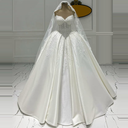 Lovely Strapless A-Line Bridal Gowns Lace Beads Wedding Dress AP6379