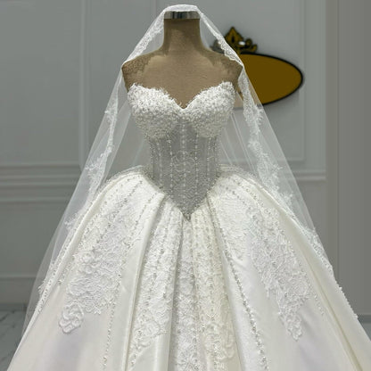 Lovely Strapless A-Line Bridal Gowns Lace Beads Wedding Dress AP6379
