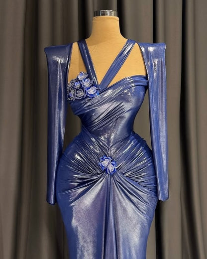 Wonderful Square Neck Long Sleeve Evening Dress Appliques Sheath Prom Dress AP6384