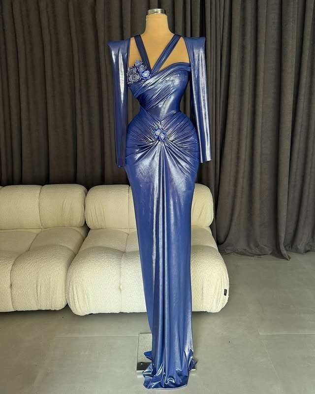 Wonderful Square Neck Long Sleeve Evening Dress Appliques Sheath Prom Dress AP6384