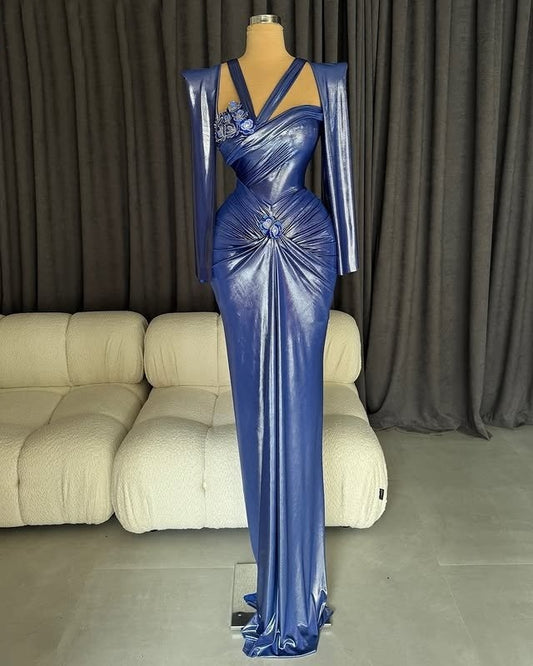 Wonderful Square Neck Long Sleeve Evening Dress Appliques Sheath Prom Dress AP6384