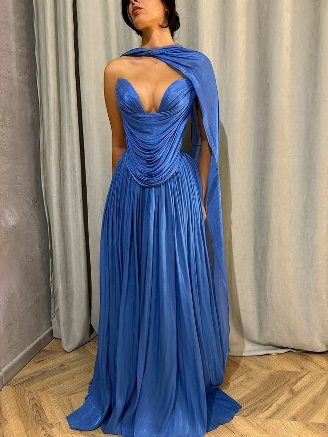 Splendid A-Line Strapless Sweet 16th Gowns Blue Pleated Prom Dress AP6338