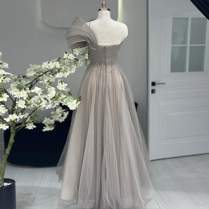 Shiny A-Line One Shoulder Tulle Sweet 16th Gowns Crystals Sequins Prom Dress AP6390