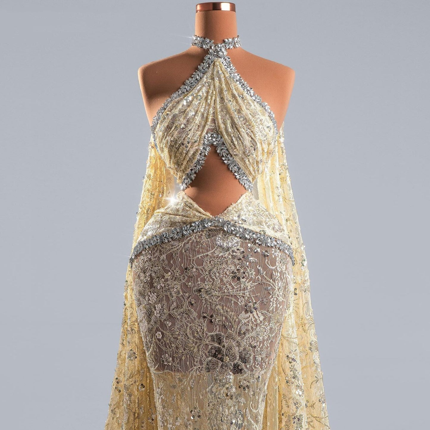 Fabulous Sheath Crystals Evening Gowns Halter Neck Lace Sequins Prom Dress AP6399