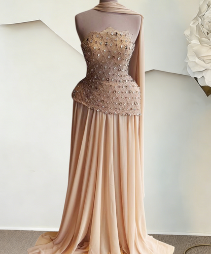 Graceful Sheath Strapless Evening Dresses Crystals Slit Prom Dress AP6403