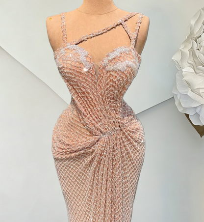 Classical Sheath Spaghetti Strap Evening Dress Beading Gathered Prom Dress AP6405
