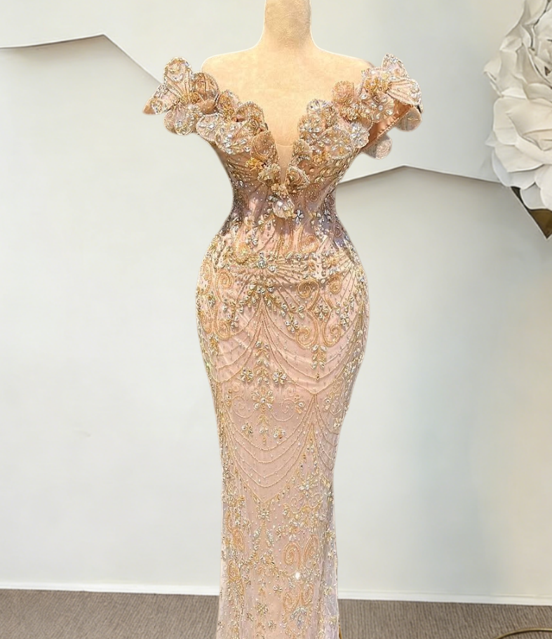 Fantastic Off-Shoulder Sheath Evening Dresses Crystals Beading Prom Dress AP6406