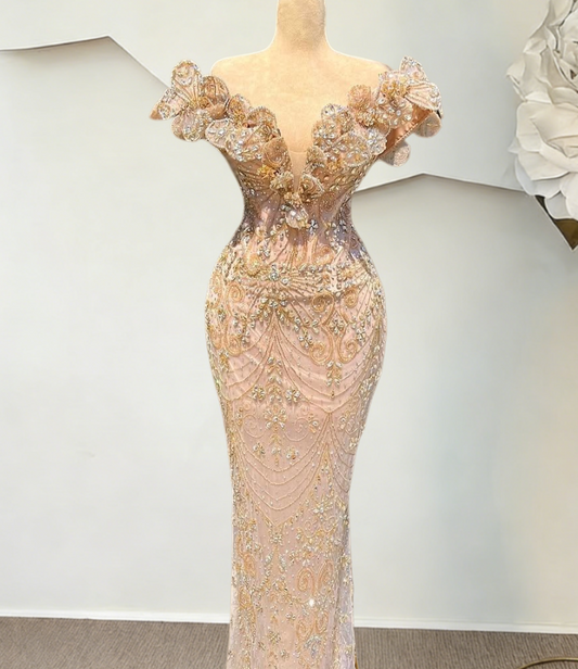 Fantastic Off-Shoulder Sheath Evening Dresses Crystals Beading Prom Dress AP6406