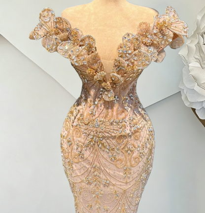 Fantastic Off-Shoulder Sheath Evening Dresses Crystals Beading Prom Dress AP6406