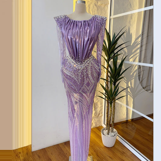 Sweet Jewel Neck Long Sleeve Evening Dress Sheath Sequins Crystals Prom Dress AP6407