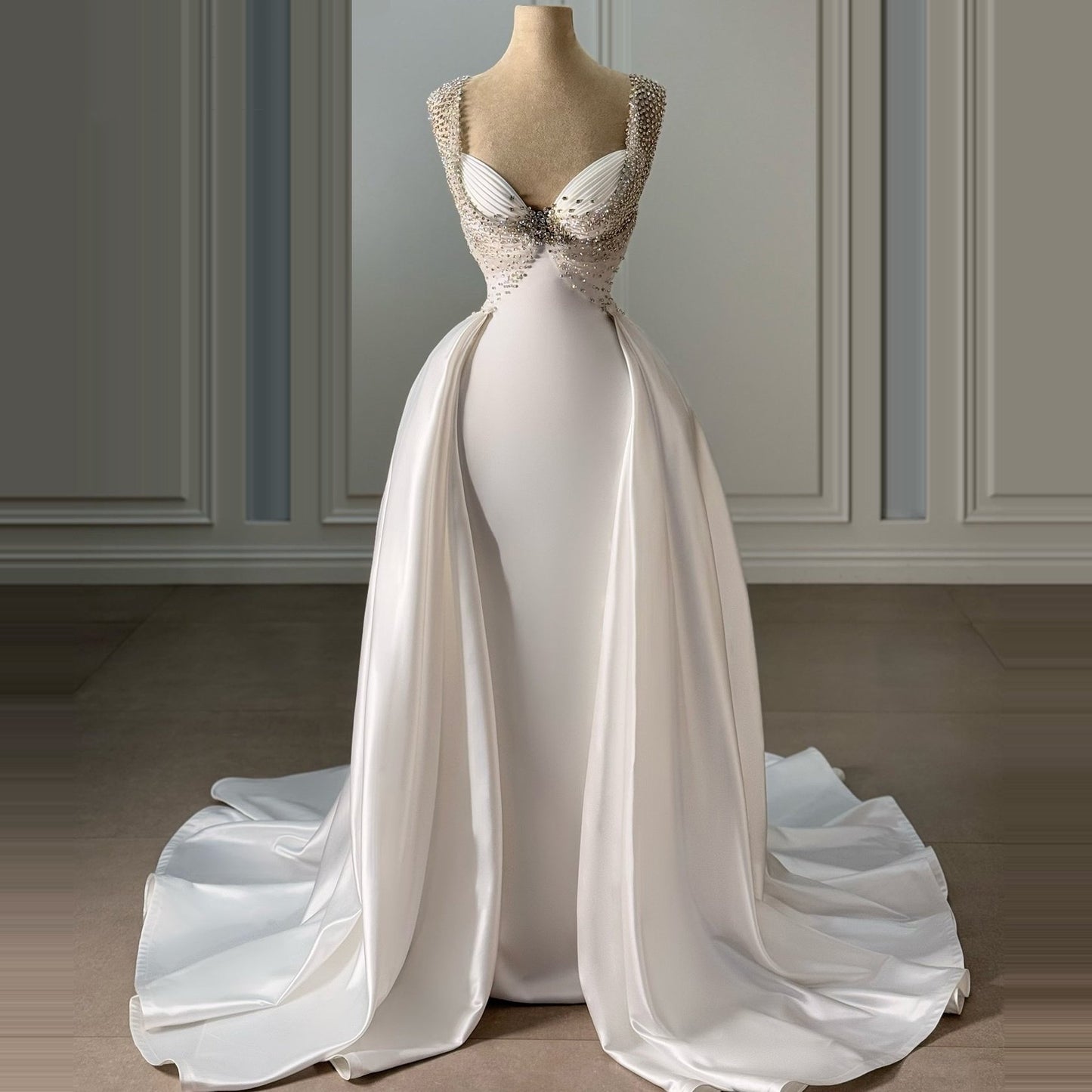 Alluring Sweetheart Neck A-Line Bridal Dress Beads Satin Wedding Dress AP6413