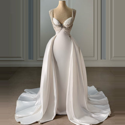 Alluring Sweetheart Neck A-Line Bridal Dress Beads Satin Wedding Dress AP6413