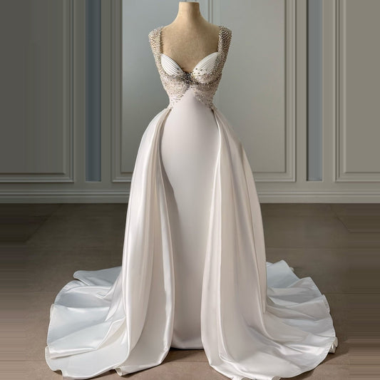 Alluring Sweetheart Neck A-Line Bridal Dress Beads Satin Wedding Dress AP6413