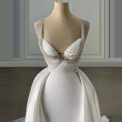 Alluring Sweetheart Neck A-Line Bridal Dress Beads Satin Wedding Dress AP6413