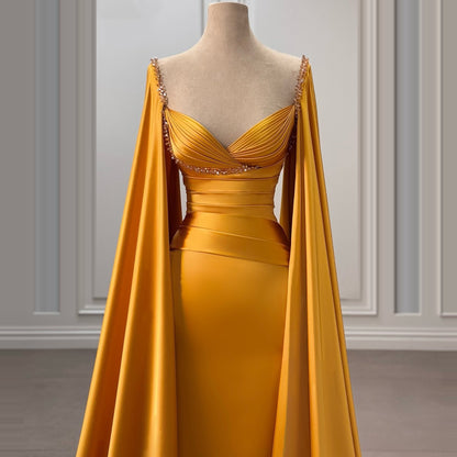 Glamorous Sweetheart Neck Long Sleeve Beading Evening Dress Sheath Pleated Satin Prom Dress AP6416