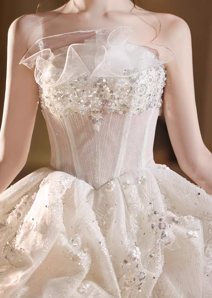 Dramatic A-Line Strapless Birthday Dresses Sequins Splicing Tulle Homecoming Dress AP6417