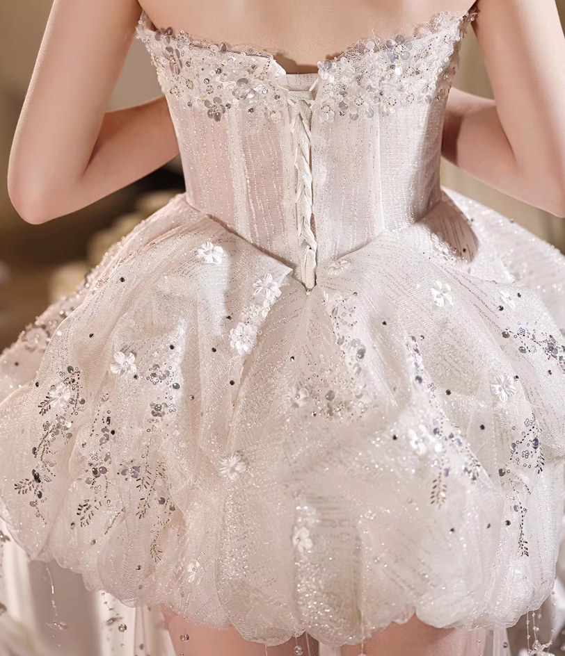 Dramatic A-Line Strapless Birthday Dresses Sequins Splicing Tulle Homecoming Dress AP6417