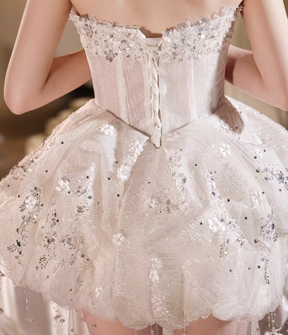 Dramatic A-Line Strapless Birthday Dresses Sequins Splicing Tulle Homecoming Dress AP6417