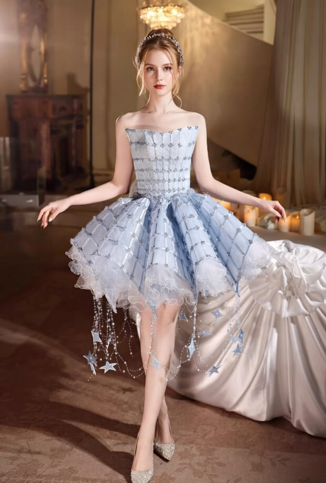 Stunning A-Line Strapless Birthday Dresses Beads Homecoming Dress AP6418