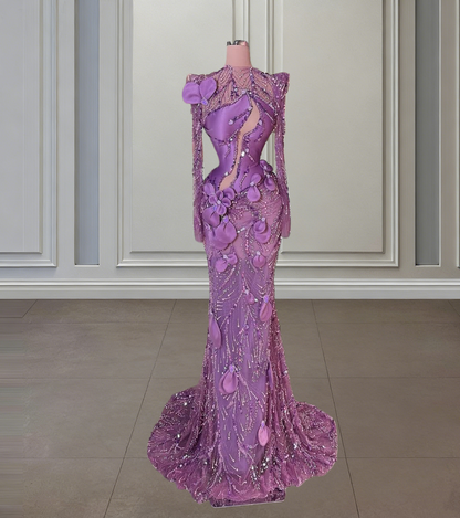 Novelty Long Sleeve Jewel Neck Evening Dress Sheath Sequins Appliques Beading Prom Dress AP6419