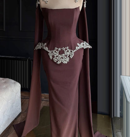 Unique Strapless Sheath Evening Dresses Beading Prom Dress AP6420