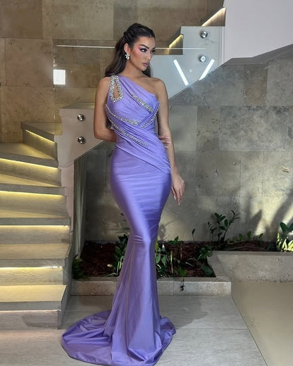 Stylish One Shoulder Cutout Evening Dress Sheath Beading Prom Dress AP6432