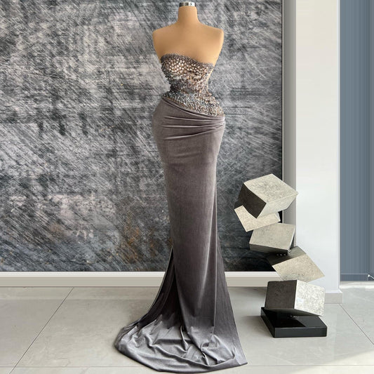 Pretty Sheath Evening Dresses Strapless Crystals Prom Dress AP6441