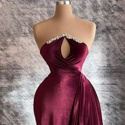 Gen Z Style Sheath Cutout Evening Dresses Strapless Beading Prom Dress AP6443