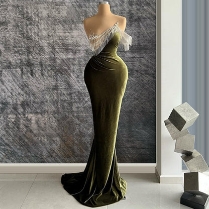 Hottie Sheath Off-Shoulder Evening Dresses Beading Tassel Prom Dress AP6444