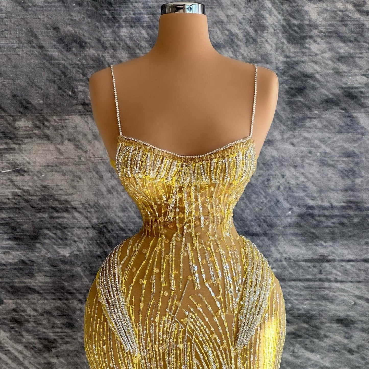 Attractive Spaghetti Straps Sheath Evening Dresses Sequins Beads Prom Dress AP6451