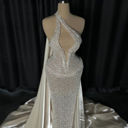 Vogue Sheath One Shoulder Evening Dresses Beading Sequins Prom Dress AP6453