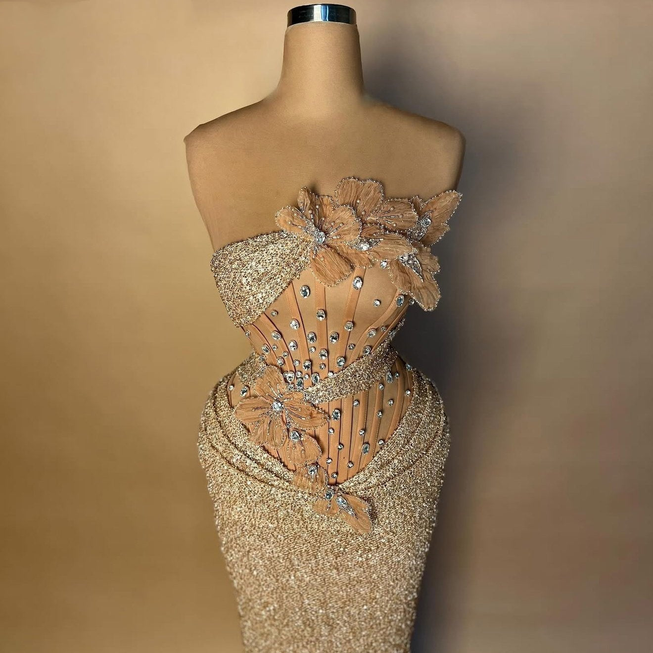 Retro Sheath Strapless Sequins Evening Dresses Appliques Crystals Prom Dress AP6463